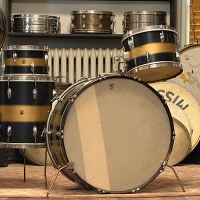 1940's WFL Black & Gold Duco 14x26 16x16 9x13  Drum Kit Zephyr Lug image 2
