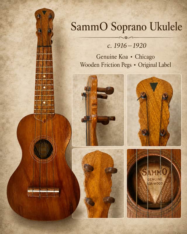 Rare circa 1916–1920 SammO Genuine Koa Soprano Ukulele image 1