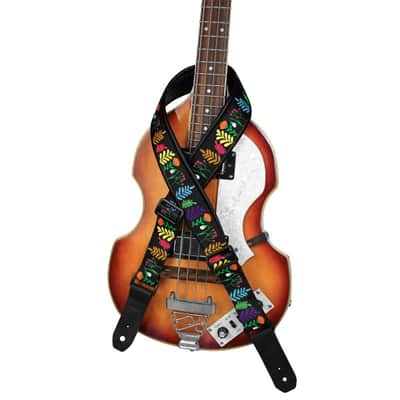 Strap for Guitar Ukrainian Nylon + Leather Ethnic Black Flowers image 5