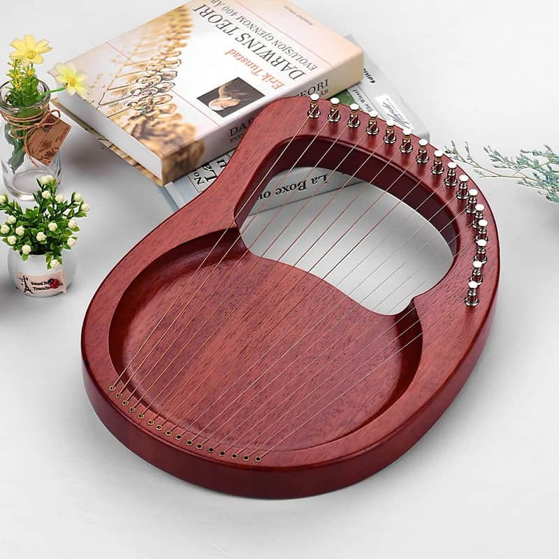 16-String Wooden Lyre Harp Metal Strings Mahogany Solid Wood String Instrument with Carry Bag image 1