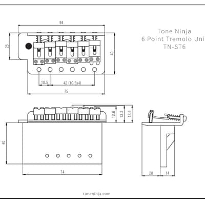 Tone Ninja 6 Point Strat-style Tremolo kit, Steel Saddles, 40mm block, Chrome image 7