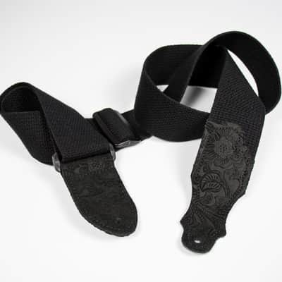 Franklin Strap Cotton Guitar Strap w/ Embossed Suede End Tab - Black/Black image 1