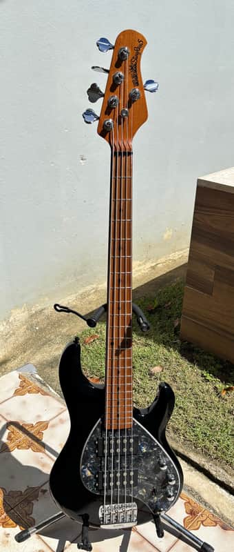 Black Ernie Ball Music Man StingRay Special 5 HH with Roasted Maple Custom Pickguard image 1
