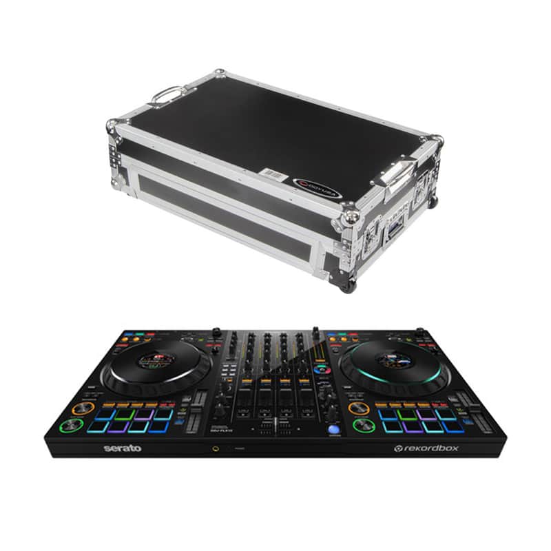 Pioneer DJ DDJ-FLX10 + Odyssey DDJ-FLX10 Flight Case with Glide-Style Laptop Platform and Corner Wheels (Black/Silver) image 1