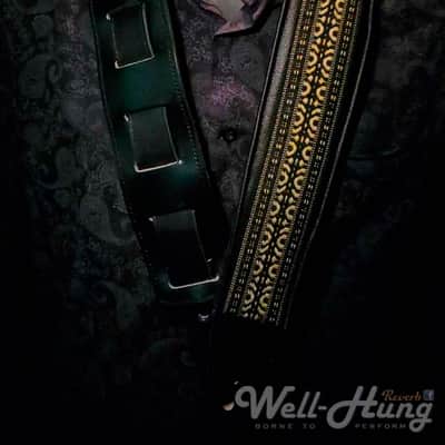 Well-Hung "1969 Series - Mother Popcorn" 3" wide padded black leather guitar strap image 4