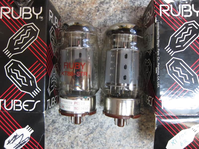 Pair Ruby KT88-STR Power Tubes,Slovakia, Top + Side Getter, Test Strong/Balanced, Ex Sound, BUILT 1980/90s image 1