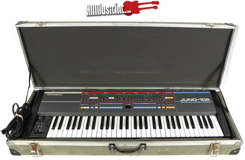 1985 Roland Japan Juno-106 Programmable Polyphonic Synthesizer Synth w/ Case image 1