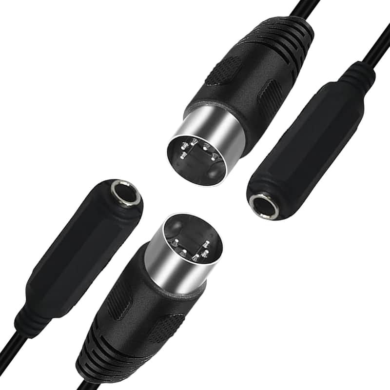 2Pack 6.35mm Female 1/4" TRS to DIN 5 Pin MIDI Cable Adapter for Speaker, Amplifier, Mixer to MIDI Keyboard, Synthesizer and Guitar Connection 30cm image 1