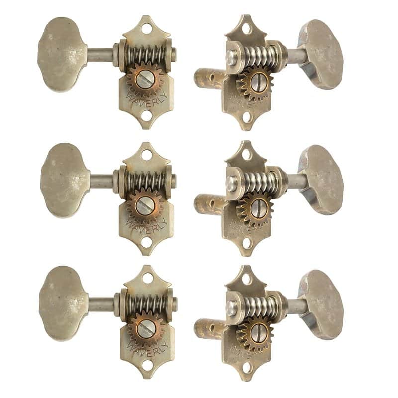 Waverly Guitar Tuners with Butterbean Knobs for Slotted Pegheads, Relic, 3L/3R image 1
