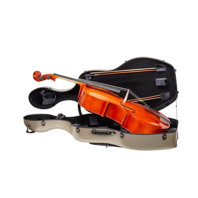 Crossrock Poly Carbon Case with Wheels fits 4/4 Full Size Cello, Includes Outside Music Pouch, 3 Handles, Detachable Straps-Champagne image 2