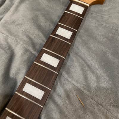 Roasted Maple Guitar Neck, Fits Strat Style, 9.5 radius, half paddle, BLOCK inlay image 2