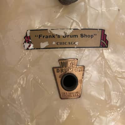 WFL Ludwig 9x13 Rack Tom wDrum Shop Chicago Sticker 1930’s/1940’s?? White Marine Pear image 8