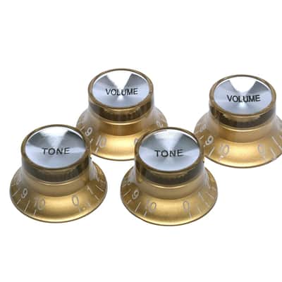 Metric Size 18 Spline Top Hat Bell Reflector 2 Volume 2 Tone Knobs Set For Epiphone Les Paul Sg Electric Guitar Asia Import Guitar Bass Split Shaft Pots (Gold) image 1