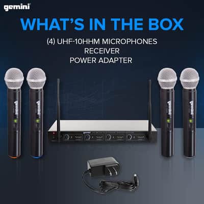Gemini Sound UHF-04M Wireless Cordless Professional Set of 4 Handheld Microphones and Receiver for DJ, Karaoke, Stage Performance or PA System Four Pack image 8