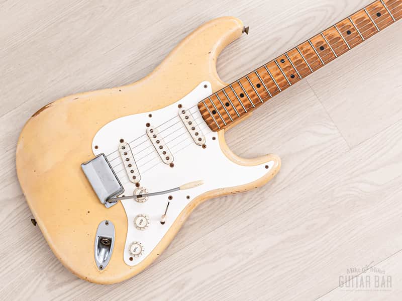 1956 Fender Stratocaster Vintage Guitar One-Piece Ash, Blonde w/ V Neck & Tweed Case image 1