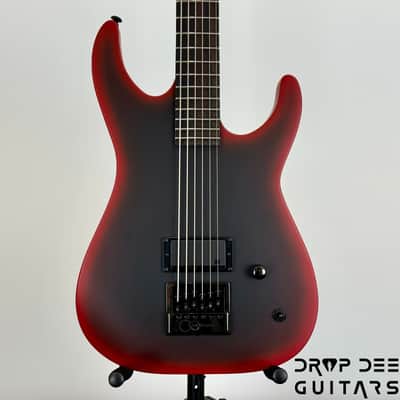 ESP LTD M-6 Evertune 30" Baritone Black Metal Electric Guitar - Black Red Burst Satin image 1