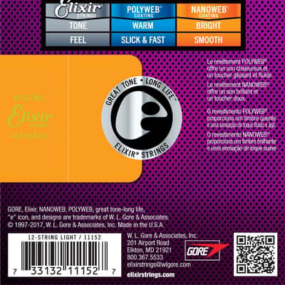 Elixir 11152 Nanoweb 80/20 Bronze 12-String Acoustic Guitar Strings - Light (10-47) image 2