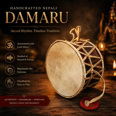 Handcrafted Nepali Damaru Drum Sacred Shiva Hand Drum Folk Percussion Instrument image 1
