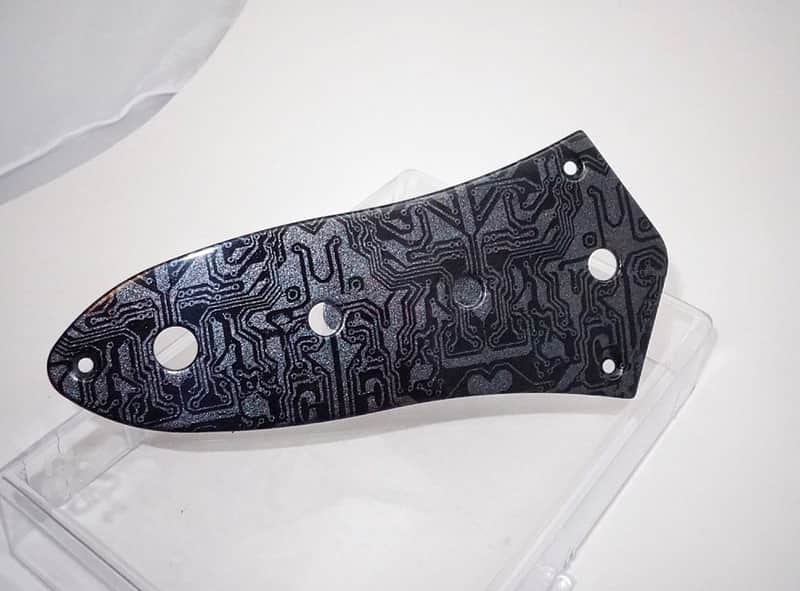 Custom Fender Jazz Bass Control Plate. 2016 Metallic Black "Sky Pearlz"/Circuit Board image 1