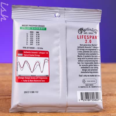 Martin MA530T 10-47 Extra Light Authentic Acoustic Lifespan 2.0 Treated 92/8 Phosphor Bronze Guitar Strings image 2