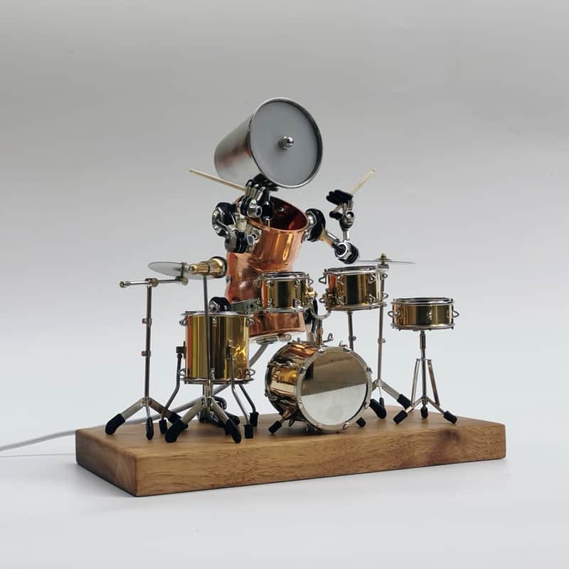 Drummer  Robot Ornaments Punk Industrial style Small Lamp Gift By Handmade,price include the import duty for US buyer image 1