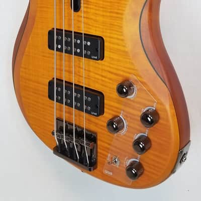 Yamaha TRBX604FM Flame Top 4 String Electric Bass, 3-Band Active EQ , Matte Amber image 3