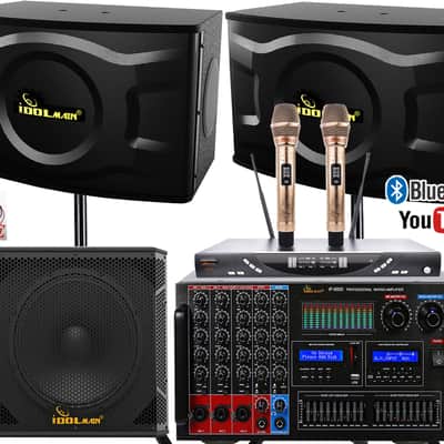 IDOlmain Bluetooth Mixing Amplifier 8000W With Dual Full Range 12" 4000W Speakers With Bass Booster, Dual High-End Microphones, and Feedback Suppressor Home Complete Karaoke System image 2