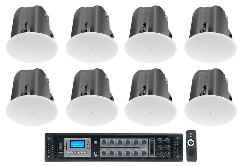 (8) JBL Control 418C/T 8" Commercial 70v Ceiling Speakers+Amp For Restaurant/Bar