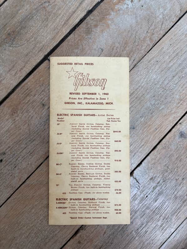 1963 Gibson Full Line Price List ES335 SG Rare Collector Vintage Case Candy image 1