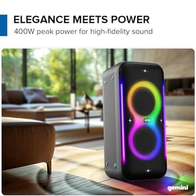 Gemini Sound UltraRave Duo - 400W Peak Power, Bluetooth Party Speaker with TWS Linking, FM Radio, LED Party Lighting FX, X Drive Bass Boost, Includes Wireless Mic & Remote, 10hr Play Time image 2