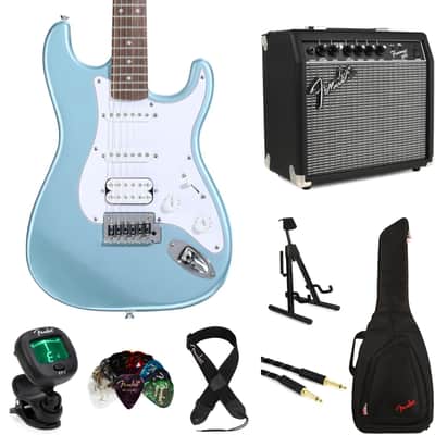Squier Affinity Series Stratocaster Junior HSS Electric Guitar and Fender Amp Bundle - Ice Blue Metallic image 1