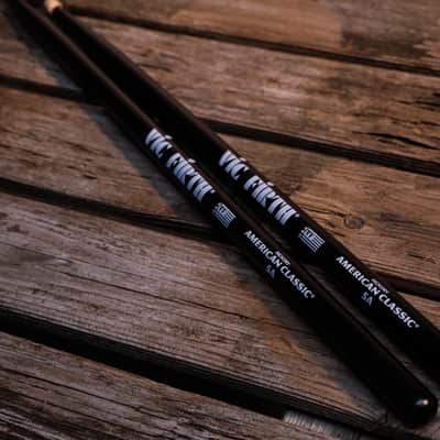 Vic Firth American Classic 5A Wood-Tipped Drumsticks - Black, 4 Pairs with Austin Bazaar Polishing Cloth image 3