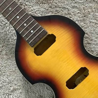 Tobacco Burst 4 String Violin Bass Body with Tiger Maple Top, Rosewood Fretboard Neck image 5
