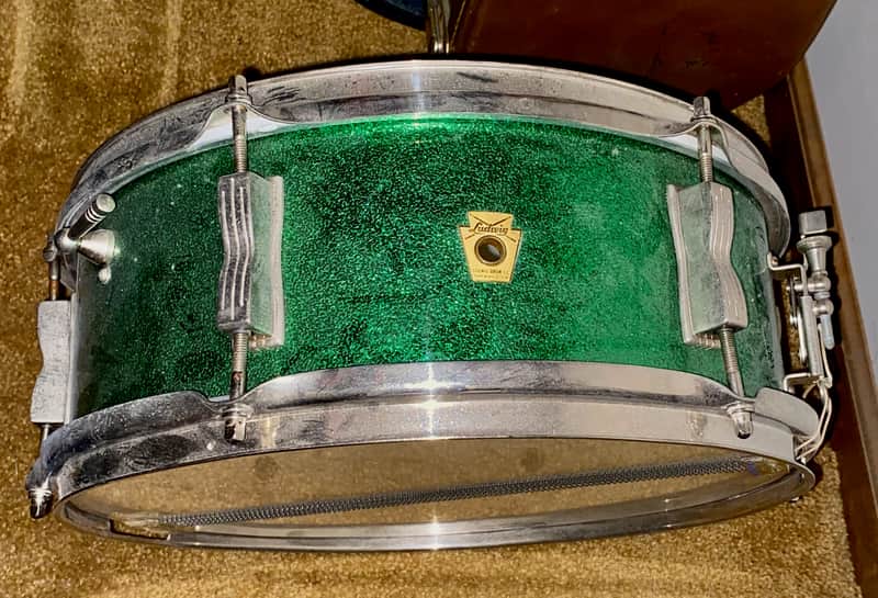 Ludwig No. 491 Pioneer 5x14" 6-Lug Snare Drum with Keystone Badge 1960 - 1968 - Green Sparkle image 1