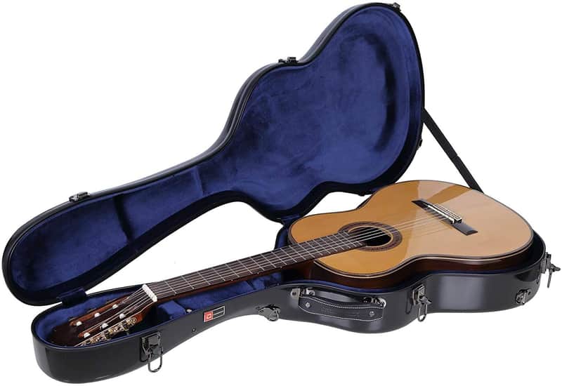 Crossrock Classical Guitar Hard Case Strong Lightweight Deluxe Fiberglass Hardshell in Black image 1