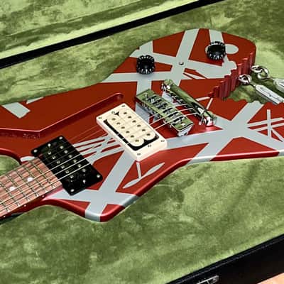 New EVH Striped Series Shark Burgundy/Silver Stripes, Package Deal Includes: EVH Fitted Hard Shell Case & Extras, Best Deal On The Planet Ships Fast, Buy It Here ! image 23