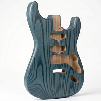 Stratocaster Guitar Body, Blue Stained Ash Body, Right & Left Handed, HHH HSS SSS Pickup Routing, Custom Strat Replacement Body image 3