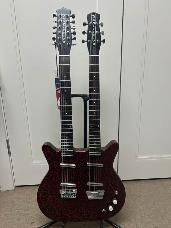 Danelectro Doubleneck 6/12 Reissue 12 String and 6 String Electric Guitar - Red Crackle image 1