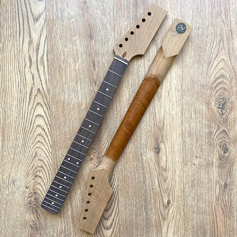 Stratocaster Compatible Pro Roasted Flame Maple and Rosewood Guitar Neck Unfinished Paddle Headstock image 1