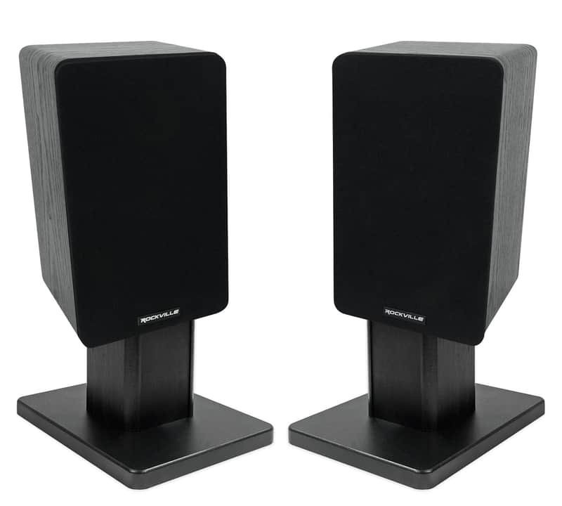 2) Rockville RockShelf 58B Black 5.25" Home Bookshelf Speakers+8" Speaker Stands image 1