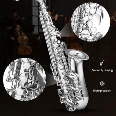Leo Jaymz Eb Alto Saxophone - One-Piece Body or Neck Construction, H68 Brass, with Thickened Travel Bag - Nickel image 2