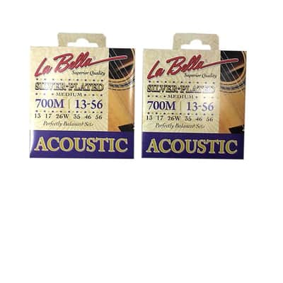 La Bella Guitar Strings 2 Pack  Acoustic Silver Plated Medium 13-56 Crisp Tone