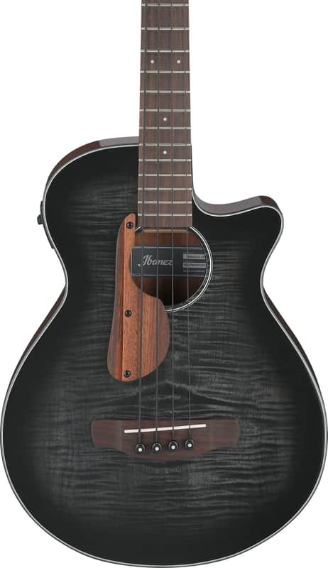 Ibanez AEGB25E 4-String Acoustic-Electric Bass Guitar, Flamed Maple Top, Transparent Black Sunburst image 1