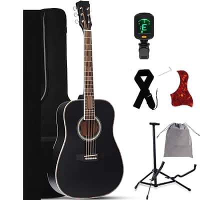Acoustic Guitars Full Size, 4/4 Folk Guitar for Beginners Adults, Acoustic Steel-string Guitar Black (41 Inches） image 1