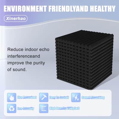 54 Pack Acoustic Foam Panels1 X 12 X 12Inchesï¼Œnoise Absorption And Reduction Fireproof Foam Suitable For Studios, Homes, Recording Studiosï¼Œwith 270Pcs Double-Side Adhesive(Black) image 2