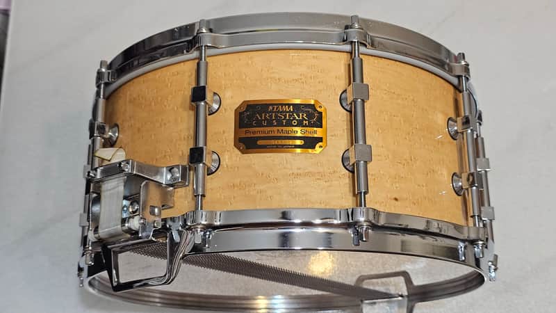Tama 14"x 6.5" Artstar Custom Premium Maple Shell Snare in Gloss Natural Birdseye Maple Veneer image 1