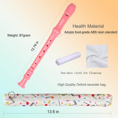 Soprano Recorder for Beginners,Music Flute with Gift Case Bag Cleaning Rod For Home Entertainment (Pink) image 2