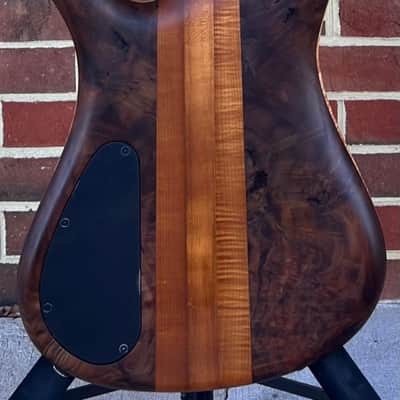 Spector USA NS-5XL, Figured Chestnut Top, Figured Walnut Body, Oil Finish, 3pc Roasted Maple Neck, Ebony Fretboard, Roasted Maple Ghost Crowns, EMG40DCX Pickups, HAZ 9-volt Preamp, Dunlop Flush Mount Strap Locks, Hipshot Tuners, TSA Case image 9