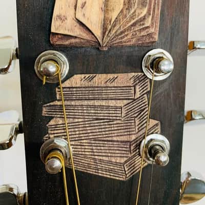 Blueberry Handmade Dreadnought Guitar Bookstore Motif image 3