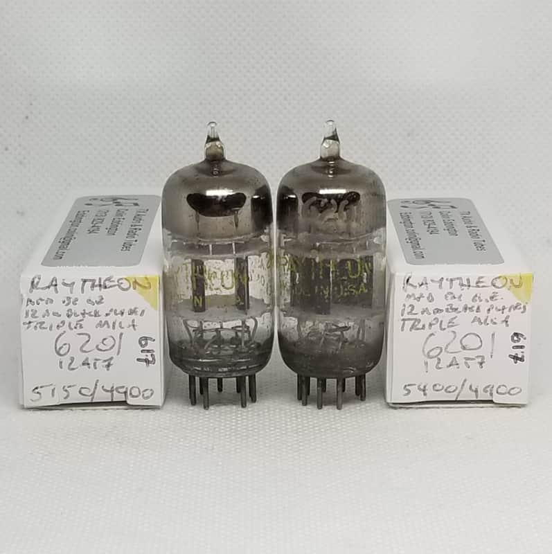 GE Made For Raytheon 6201 Black Plate Triple Mica Well Matched (9.2%) Pair NOS 12AT7 ECC81 12AT7WA 12AT7WB 12AT7WC image 1